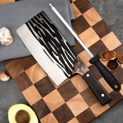 Image of Machado Forging Serbian Chef Knife Set - 12 inch Full Tang High Carbon Clad Steel Butcher Cleaver with Knife Sharpener - Perfect for Vegetables, Fish, Meat - Ideal for Kitchen, Hotel, Restaurant