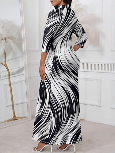 Image of PinkPatty Women's Casual 3 /4 Sleeve Polo V Neck Bodycon Maxi Dress