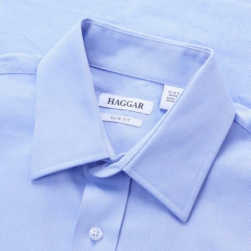 Haggar Men's Premium Comfort Slim Fit Wrinkle Resistant Dress Shirt Blue - image 3