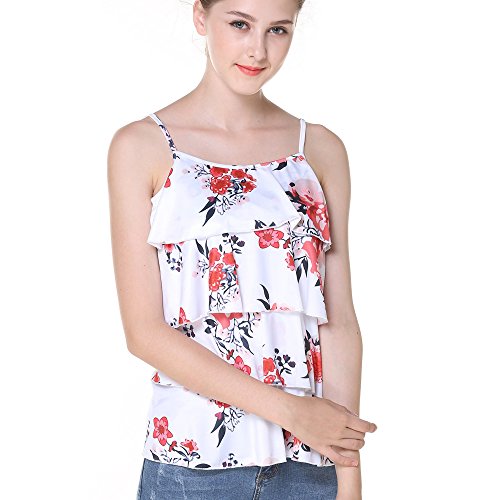 Women Double Layered Floral Maternity Breastfeeding And Nursing Tank Top Cami Shirts (M, White) #TOP1