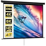 HOMCOM Écran de Projection de 84 Pouces, écran vidéoprojecteur, pour Home cinéma, 4:3 4K HD, Fixation Mur ou Plafond, 181 x 8 x 138 cm, Noir
