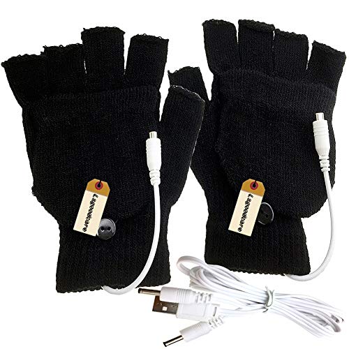 Lsgoodcare Black USB Full & Half Finger Heating Knitting Wool Hands Warm Gloves
