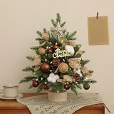 Mini Kunstkerstboom, Kleine Tafelkerstboom, Inclusief Decoratieve Ornamenten, Met Houten Basis(Brown,45cm/17.7in)