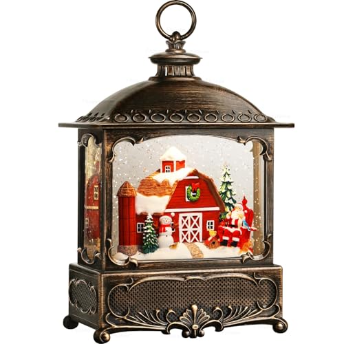 Flldsee Snow Globe Lantern Christmas Decorations Indoor, Musical Snowglobe Light