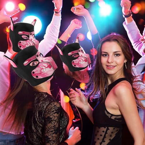 HBSFBH Hundemaske aus Leder, weiche Hundemaske mit Ohren, Ch-ien-Maske, verstellbar, aus Material, Halloween-Maske, mit Kapuze, Cosplay, für Urlaubsparty (Rosa)