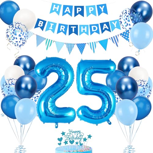 Décoration Anniversaire 25 Ans - Ballons Bleus et Déco de Fête pour Femme et Homme