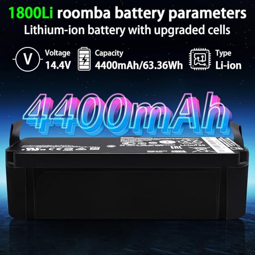 Image of 4400mAh for iRobot roomba Battery 1800Li Battery Lithium Ion Compatible with Roomba 980 970 960 940 895 890 860 695 680 690 675 640 614 Series 5505 14.4V 63.36Wh