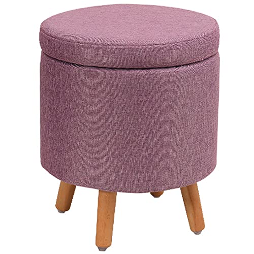 モダン ラウンド スツール, 亜麻 収納ボックス 椅子 付き 木製脚付 ストレージチェア に適し リビング 寝室 家 耐荷重 170kg -紫の-直径:32cm(12インチ)