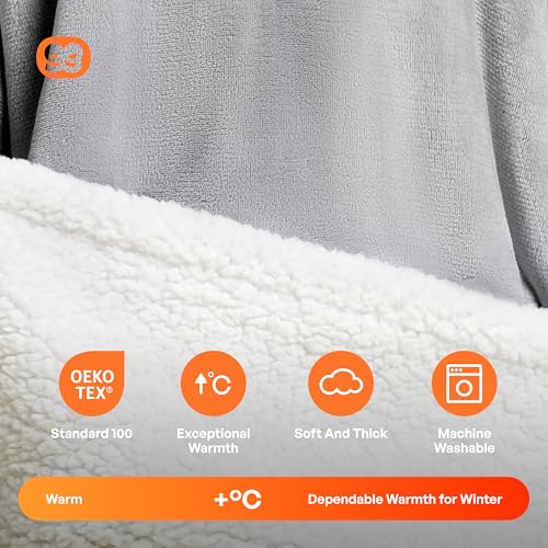 Giggling Getup Wearable Blanket Hoodie for Girls and Boys Sherpa Fleece Hooded Blanket Sweatshirt Warm Cozy Sherpa Wearable Throw Oversized Hoodie with Giant Pocket & Sleeves for Kids Gray