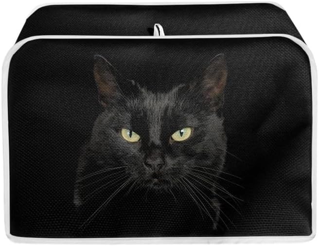 Garronmavis Cubierta para tostadora de gato negro 3D de 2 rebanadas de ranura ancha, funda para electrodomésticos de cocina de gatito, arte de