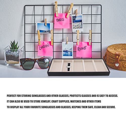 Image of CHICIRIS Sunglasses Storage Organizer, 5 Compartments Sunglass Tray Leather Eyeglasses Glasses Display Case for Table Drawer
