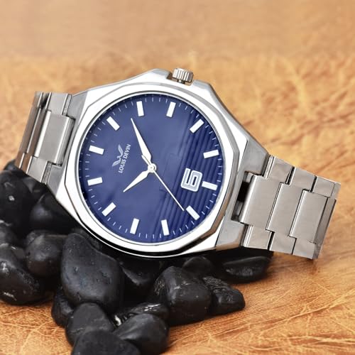 Image of LOUIS DEVIN Stainless Steel Chain Analog Wrist Watch for Men (Black /Blue /Green /White Dial) | LD-G076-CH