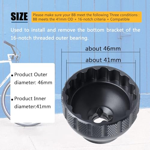 16-Notch Bottom Bracket Tool - Black | Precision Fit for 41mm OD Threaded BB | Compatible with Shimano BBR60, MT-800 & BBT-59.2 | CNC Aluminum - Thumbnail 3
