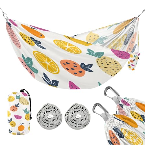 ATTX Cartoon Fruits Pattern Camping Hammock - Lightweight & Portable Hammocks, Heavy Duty 330lbs Capacity for Indoor, Hiking, Backpacking, Travel, Backyard, Beach#565