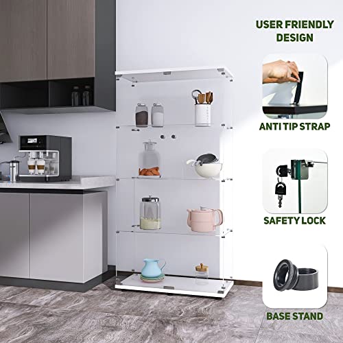 Image of Beauty4U White Glass Display Cabinet, 4-Shelf 2-Door Curio Cabinet