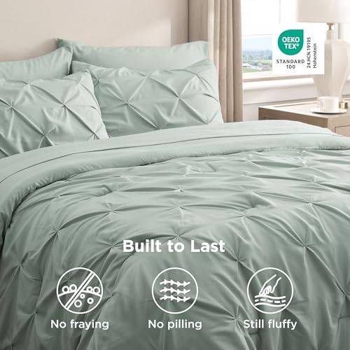Image of Bedsure Twin Comforter Set Sage Green - Bed in a Bag Twin Size Bedding 5 Pieces, GentleSoft Pintuck Bed Set Gift for Family, All Season Down Alternative Comforter with Sheets, Pillowcase & Sham