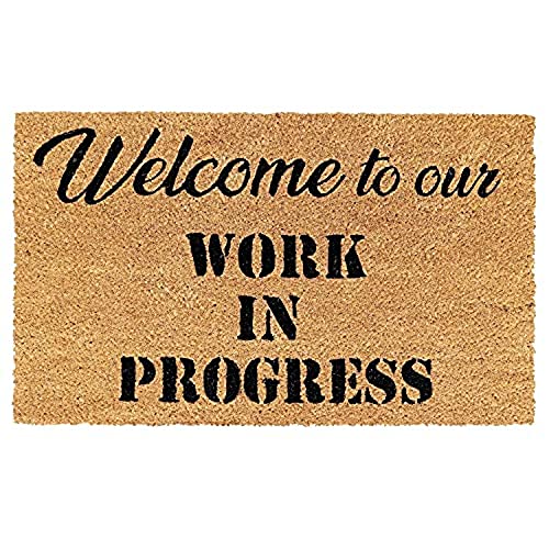 Image of Onlymat inchWelcome to Our Work Printed Doormat, Rectangular (75x45cm), Black /Brown - Natural Coir with Anti-Slip PVC Backing for Entryway, Outdoor, Home, Floor, Door, Hall & Living Room.