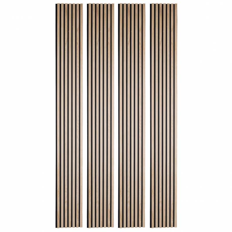 Lot de 4 Panneaux tasseaux bois 250 x 30 x 2 cm - décor chêne clair fond noir - 3m²