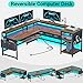 SEDETA L Shaped Computer Desk, Reversible Computer Desks, L Shaped Desk with Power Outlets & LED Strip, Monitor Shelf, Keyboard Tray, Pegboard and Storage Shelves for Home Office, Rustic Brown