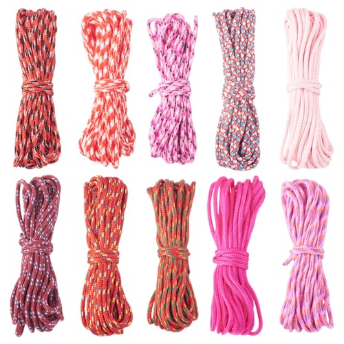 FASHEWELRY 2mm Paracord Rope 131 FT Pastel Pink Red Thin Paracord Cords for Crafting Lanyard Bracelet Making Key Chain Dog Collar Spandex Cord Ropes