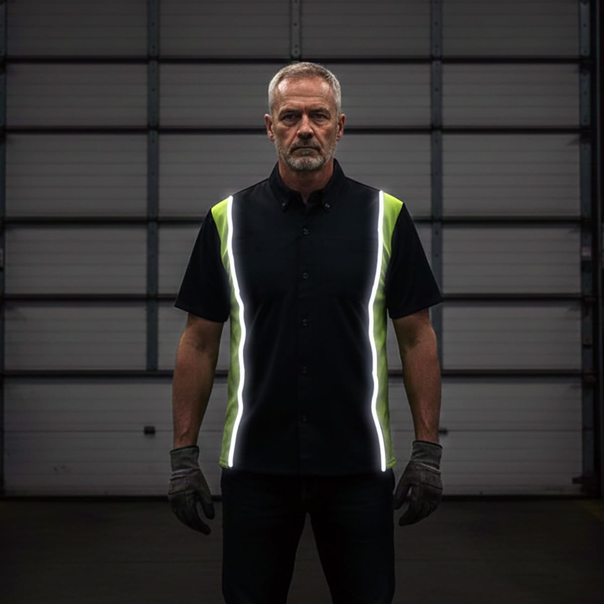 Milwaukee Motorcycle Clothing Co. MDM11611 Men's Black and Neon-Green Button Up Mechanic Shirt w/Reflective Stripe - Image 2