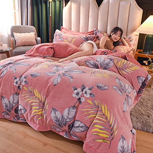 4 Piece Bedding Set,High-end Brocade Velvet Milk Velvet Four-Piece Baby Velvet French Coral Quilt Cover Bed Flannel Winter-Youth_2.0m Bed