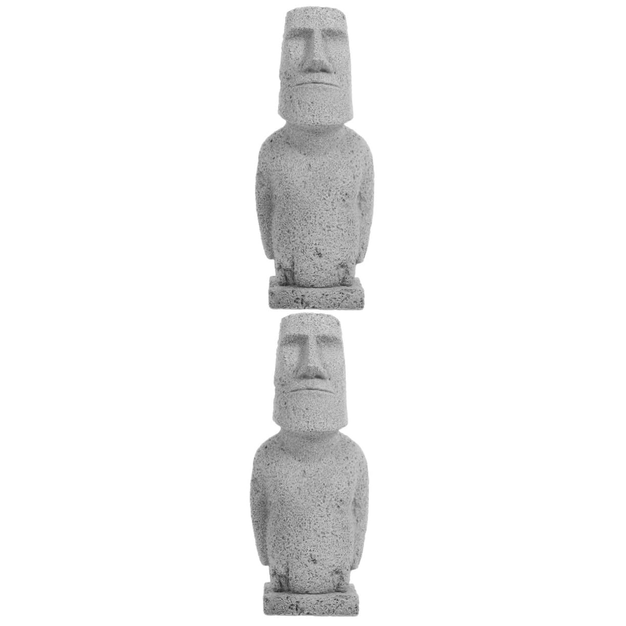 ULTECHNOVO 2 Pièces Statue Moai simulée île de Pâques Ornement décorations d'aquarium Sculpture Pierre Aquarium Moai Statue Moai sous-Marine Aquarium orner grès Grey