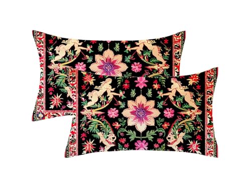 Oujkeef Funda Cojin 60x80 Juego de 2, Negro Fundas Cojines marroquí Patrón con Cremallera Invisible Diseño, Rectángulo Lino Cushion Covers para Home Room Sala Salon Sofá Decor, Regalo Mujer,Model204