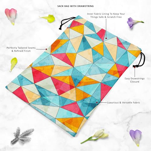 Image of ArtzFolio Vintage Triangles | Reusable Sack Bag | Bag for Gym, Storage, Vegetable & Travel