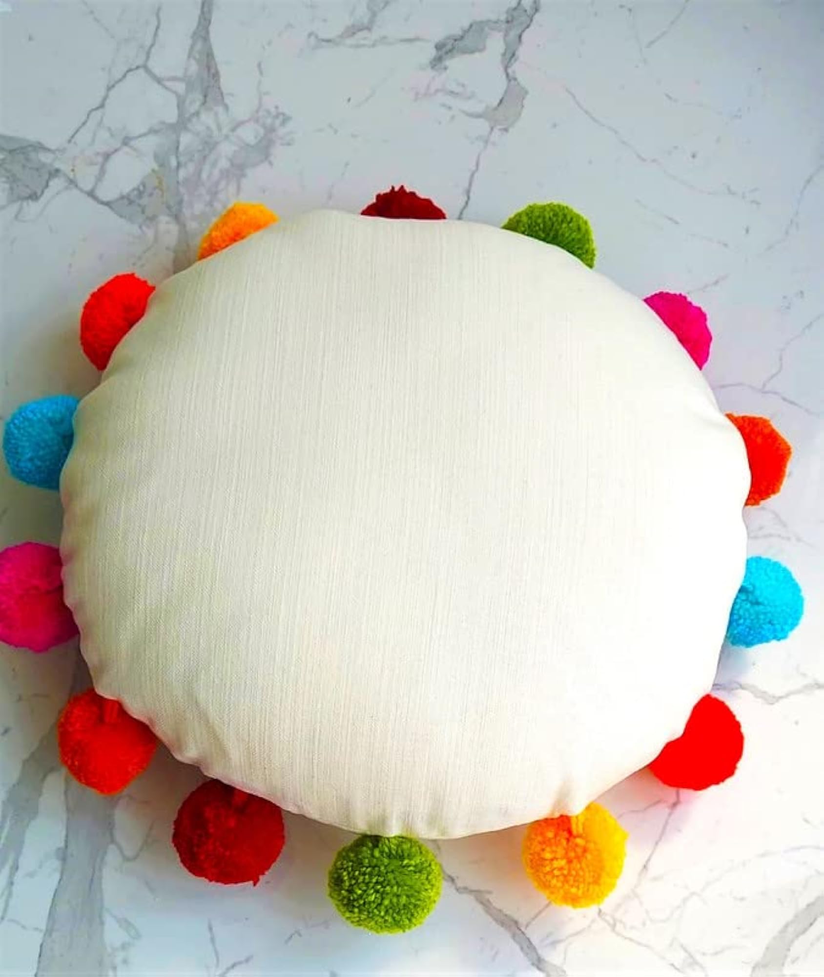Pom Pom Ball Round Cushion Cover, 20 Inch Diameter