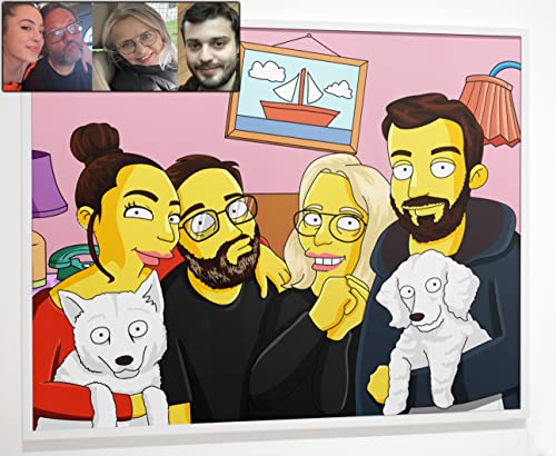 Personalized Hand-Drawn Cartoon Character Portrait of Yourself by iToonify - Customize Your Style with Various Backgrounds and Printing Options. Custom Yellow Cartoon Family Portrait