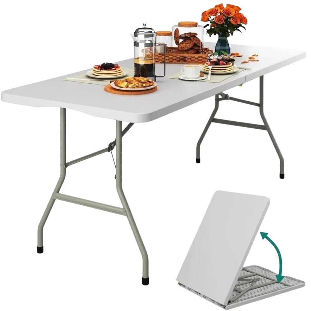Tavolo Pieghevole Estensibile 180 cm – Bianco | Portata 120 kg | Maniglia Integrata | Chiusura Sicura con Blocco di Sicurezza