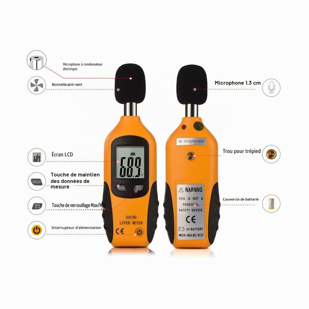 Mengshen Sonomètre 30-130dBA, Décibelmètre Professionnel Avec écran Rétro-éclairé (Pile De 9V Incluse)