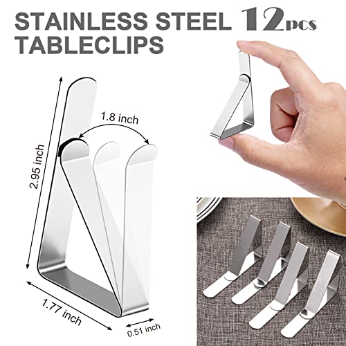 12 Pack Tablecloth Clips- Picnic Table Cloth Clips- Stainless Steel Table Cloth Cover Clamps- Table Clips For Restaurant Picnics Marquees Weddings Graduation Party- Fits Up To 1.7” Thick Tables #TOP1