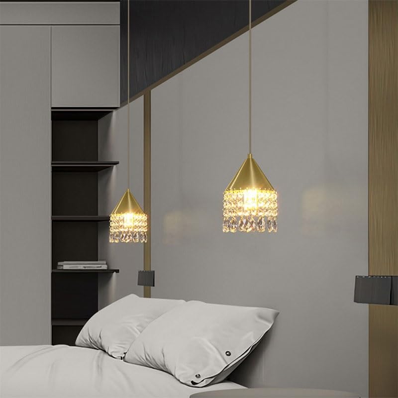 Suspension en Laiton et Cristal | Lustre Chic E14 de Chevet Hauteur Réglable