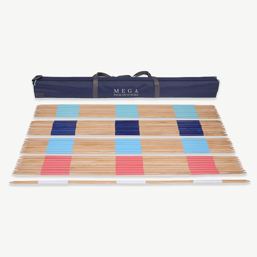 Uber Games Mikado XXL Mega 90 à 150 cm – Extérieur & intérieur – Livré dans un sac de transport – Version en bois FSC Jumbo (jusqu'à 150 cm)