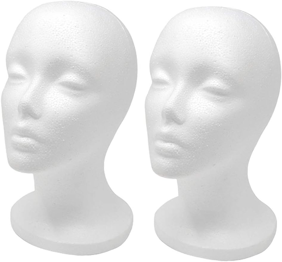 12" 2 Pcs Wig Head - Tall Female Foam Mannequin Wig Stand and Holder for Style, Model And Display Hair, Hats and Hairpieces, Mask - for Home, Salon and Travel