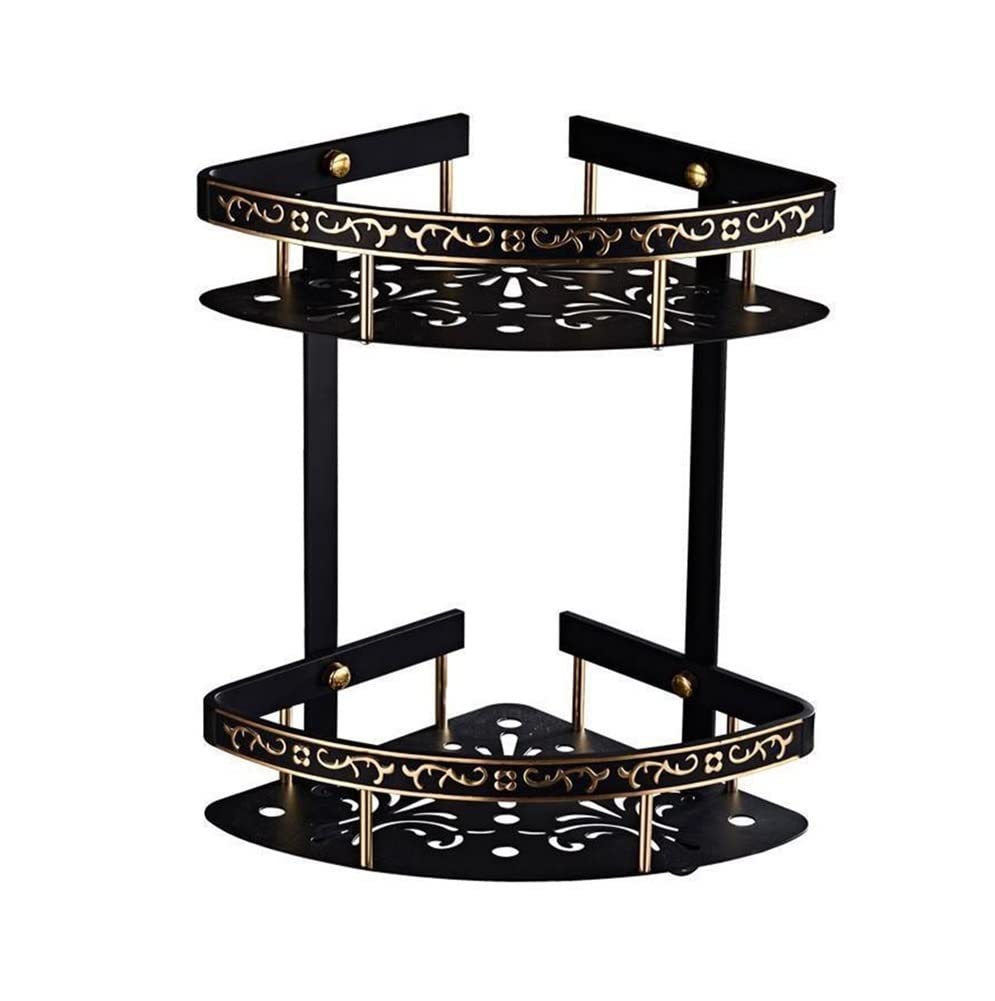 TXGJWRA Black Corner Shower Caddy - Wall Mounted Aluminum Bathroom Shelf with Towel Rack Hooks Rustproof Floating Shelves