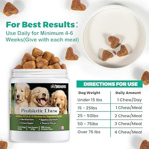 Probiotics for Dogs - Digestion & Health Supplement, Support Gut Health, Diarrhea, Digestive Health & Seasonal Allergies, Clinical Digestive Enzymes & Super Vitamins (180 Soft Chews Chicken) Probiotics for Dogs – Digestion & Health Supplement, Support Gut Health, Diarrhea, Digestive Health & Seasonal Allergies, Clinical Digestive Enzymes & Super Vitamins (180 Soft Chews Chicken)