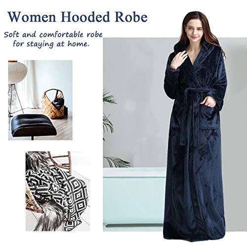 Image of Hellomamma Long Hooded Robe for Women Luxurious Flannel Fleece Full Length Bathrobe Winter Warm Pajamas Shower Nightgown
