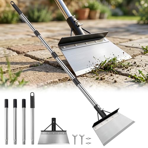 Nisuez Garden Cleaning Shovel 64 Long Handle Heavy Duty Multifunctional Flat Shovel Metal Floor Scraper Tool for Weeding Scraping Moss Ice & Snow Removal Edger for Sidewalk Driveway & Garden