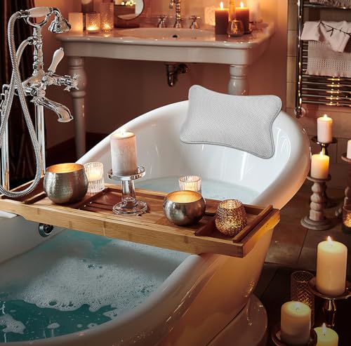 Collazoey Badewannenkissen,Badekissen für Badewanne,mit 2 starken Saugnäpfen,für festen Halt Ergonomisches Spa-Badewannenkissen,Kissen für optimale Nacken Entspannung (Grau)