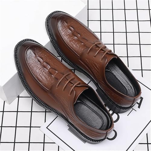 Mens Derby Dress Shoes Leather Classic Vintage Casual Crocodile Pattern Footwear Lace up3