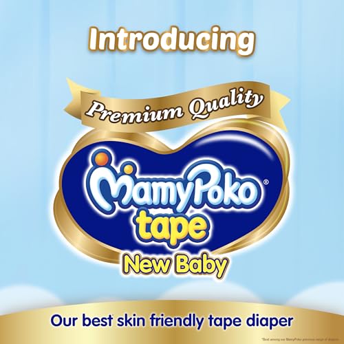 Image of Mamypoko New Baby| Tape Style Baby Diapers, 28 Count, 3-5kg||2x Instant Absorption| Soft stretchy fit |Natural Extracts for Nourishment | Loose Stool Stopper, Wetness Indicator