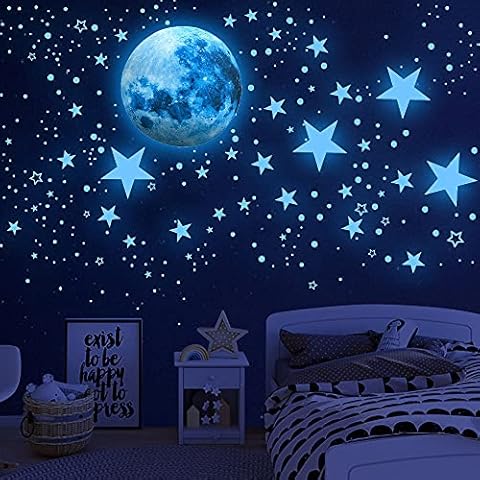 1138Pcs Glow in The Dark Stars, Glow in The Dark Moon for Ceiling Planets Space Wall Stickers Solar System Galaxy Wall Decals for Kids Boys Bedroom Living Room Decoration -Blue Cover
