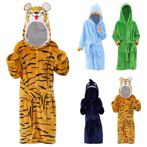Kids Girls Boys Tiger Plush Fleece Hooded 𝐁ath𝗿obe with Belt Cute Animal Soft 𝐂ostume Fall Clothes for Toddler3