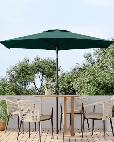 7.5FT Outdoor Patio Umbrella Table Market with Push Button Tilt and Crank, 6 Sturdy Ribs UV Protection Waterproof for Garden, Deck, Backyard, Pool (Dark Green)