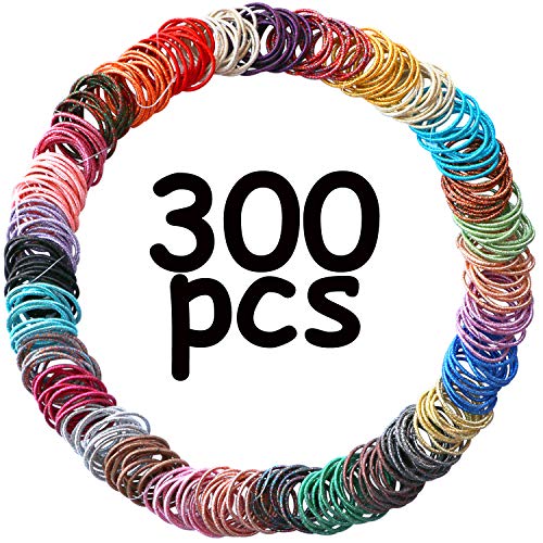 WillingTee 300 Pieces 2.5mm Multicolor Glitter Hair Ties No Crease Hair Bands Bulk Elastics Ponytail Holders 30 Colors