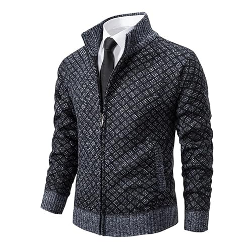 Men Stand Collar Ribbon Cardigan Regular Fit Full Zip Up Sweaters Mens Full Zip Long Sleeve Knitted Sweater2