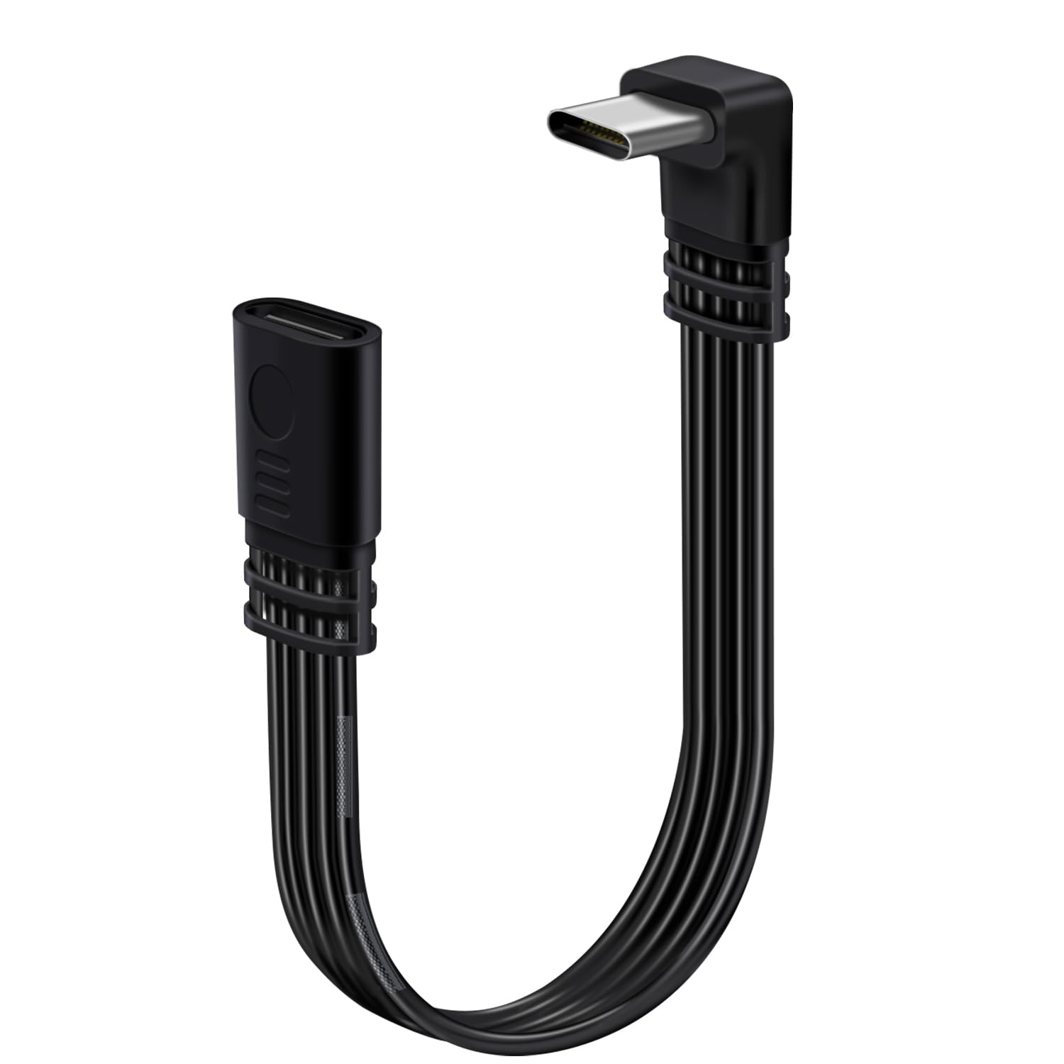 YINGAYOU Flat USB C Extension Cable 90 Degree USB C Male to Female Extension Cable Support Charging and Data 480Mbps 100W 12V 5A for Phones, Laptops, PC (Up Down Bend, 30 cm)